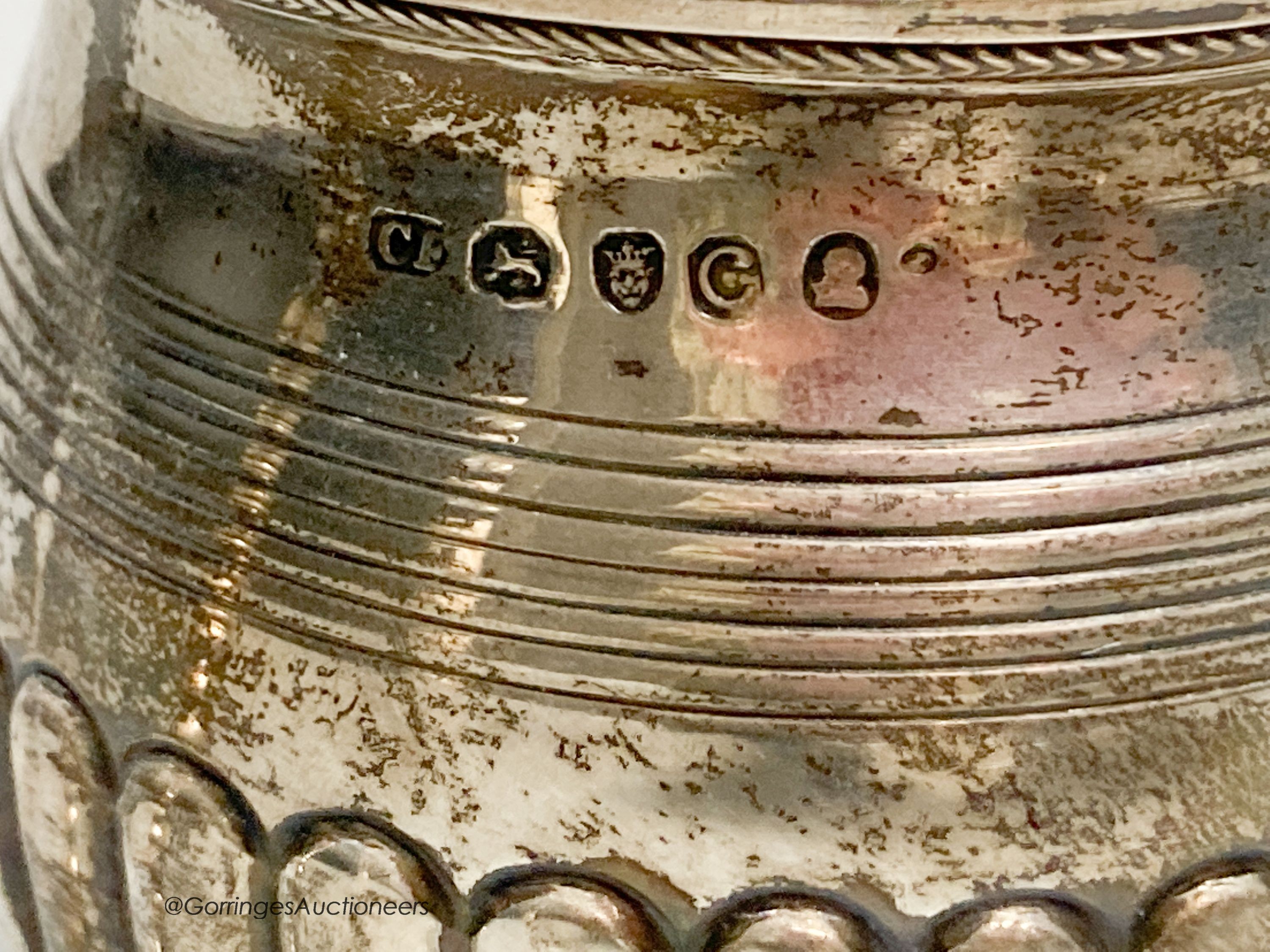 A late George III demi fluted silver christening mug, Crispin Fuller?, London 1818, 85mm, 3.5oz.